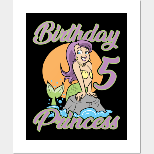 Fifth 5th Birthday Mermaid Princess Posters and Art